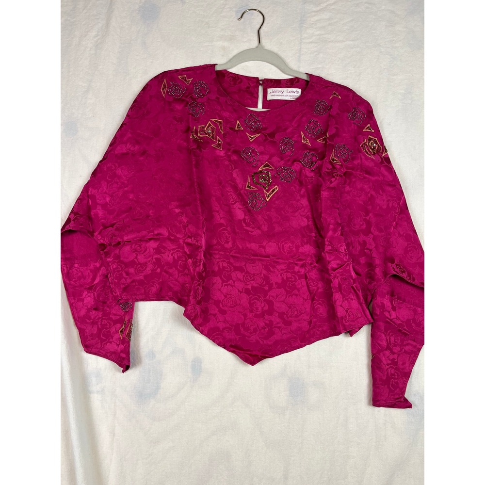 Jenny Lewis Magenta Pink Silk Jacquard Beaded Embroidered Blouse London‎ Vintage